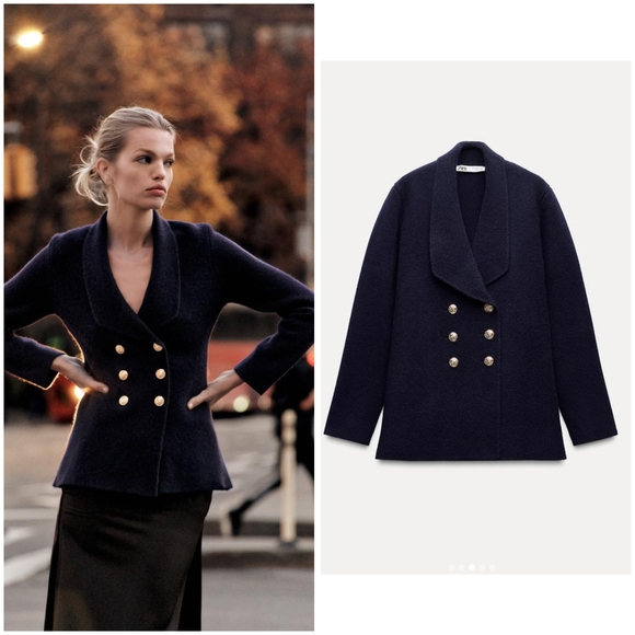 Zara Navy Blazer with Gold Buttons - Picture 1 of 4